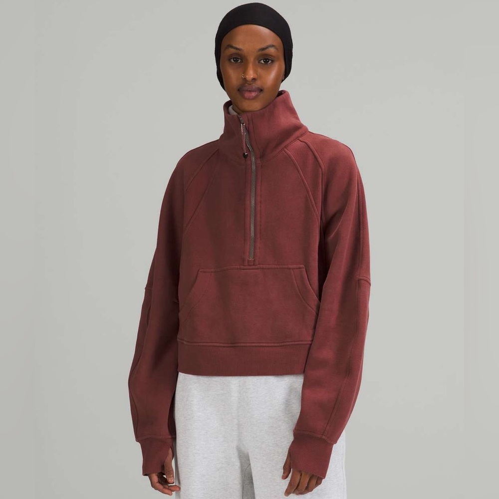 Lululemon Scuba Oversized Funnel Neck Half Zip Sweatshirt Crop Smoky Red XL XXL